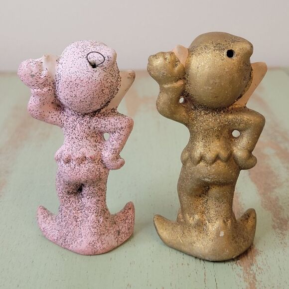 Vintage 1960's Mica Glitter Commodore Christmas Pixie Elf Pair - Picture 5 of 12